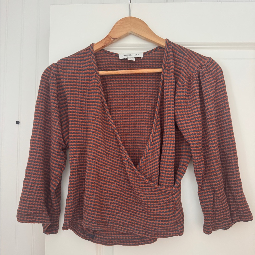 Amour Vert Women's Red and Black Checkered Wrap Blouse